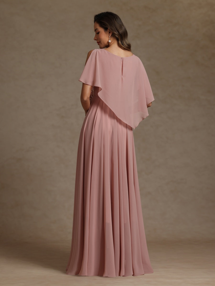 A-Line/Princess Crew Neck Short Sleeves Mother of the Bride Dresses With Beading - 画像 (2)