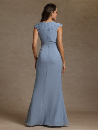 Sheath/Column V-Neck Sleeveless Ruched Long Mother of the Bride Dresses