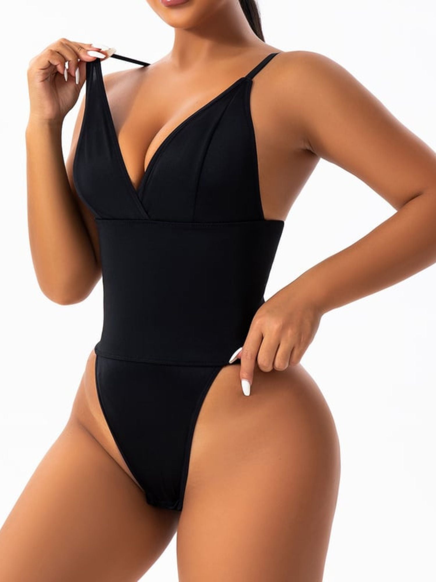 Bodysuit Women's Black Sexy V-Neck Ruffle Comfortable Shapewear - 이미지 5