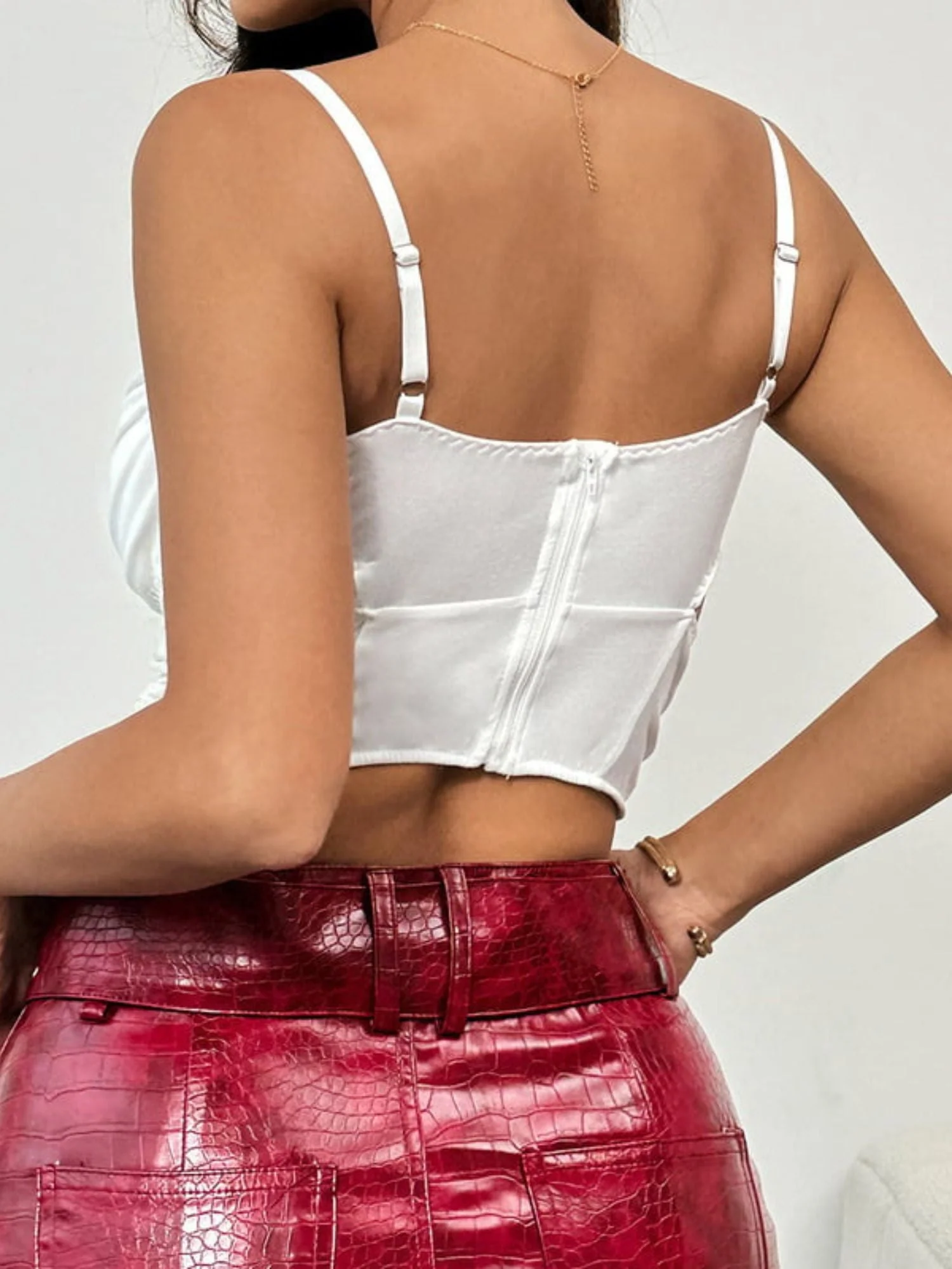 White Mesh Ruffle Cutout Corset Bra Shapewear - 画像 (4)