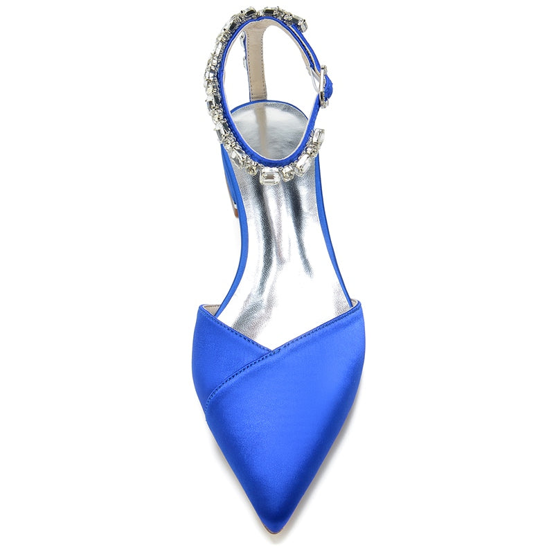 Women's Wedding Shoes Pointed Toe Low Heel Sparkling Rhinestone Ankle Strap Bridal Shoes - 이미지 3