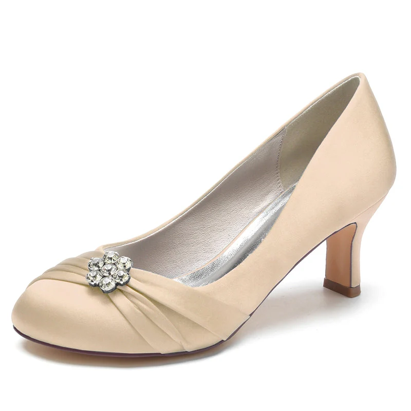 Women's Wedding Shoes Round Toe Mid Heel Comfortable Bridal Shoes with Rhinestone & Ruffles - Image 11