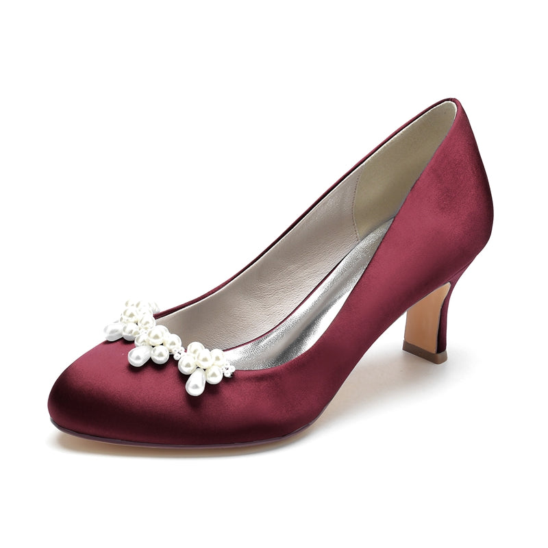 Women's Wedding Shoes Dark Blue Round Toe Delicate Pearl Elegant Bridal Shoes - Image 9