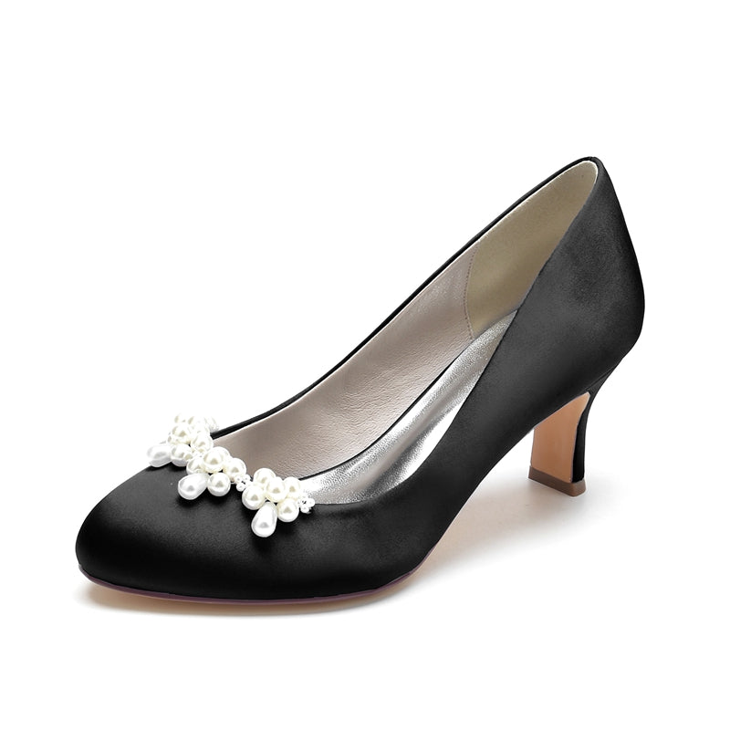 Women's Wedding Shoes Dark Blue Round Toe Delicate Pearl Elegant Bridal Shoes - Image 12