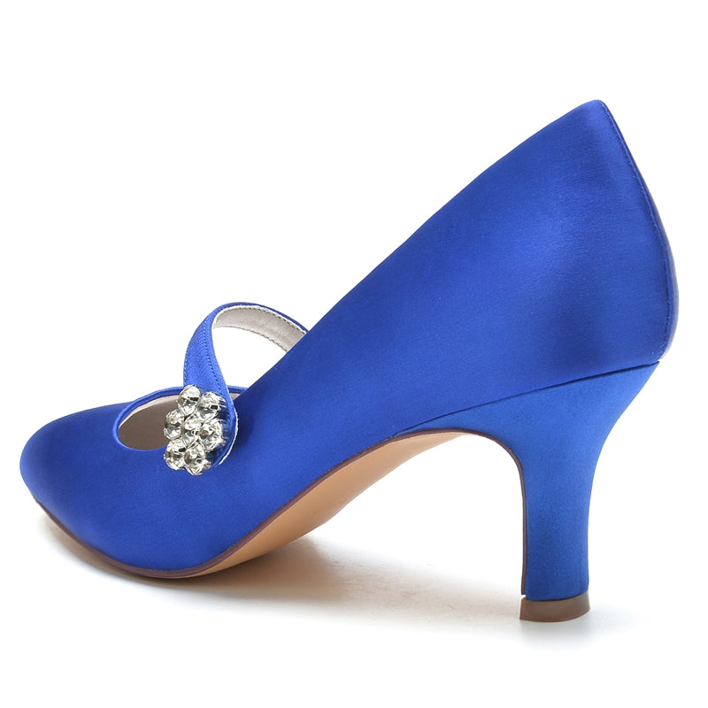 Women's Wedding Shoes White Round Toe Mid Heel Simple Bridal Shoes - 이미지 5