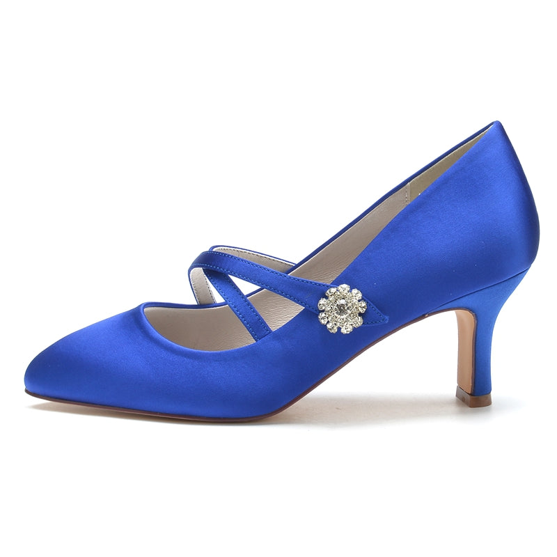 Women's Wedding Shoes Round Toe Mid Heel Crossed Straps Stylish Bridal Shoes with Rhinestone - 이미지 3