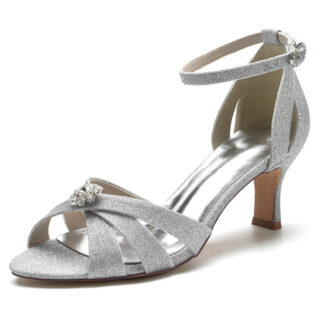 Women's Wedding Shoes Opened Toe Crossed Straps Sparkling Buckle Bridal Shoes with Rhinestone