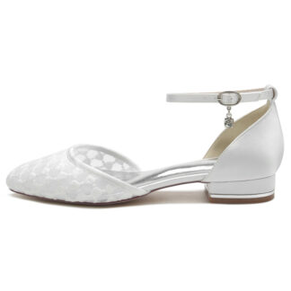 Women's Wedding Shoes Pointed Toe Flat Heel Retro Knitted Buckle Bridal Shoes