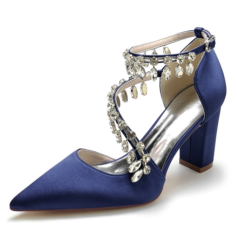 Women's Wedding Shoes Closed Toe Luxurious Crossed Straps Rhinestone Buckle Bridal Shoes - 画像 (9)