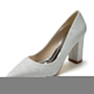 Women's Wedding Shoes Silver Pointed Toe Block Heel Minimalist Bridal Shoes