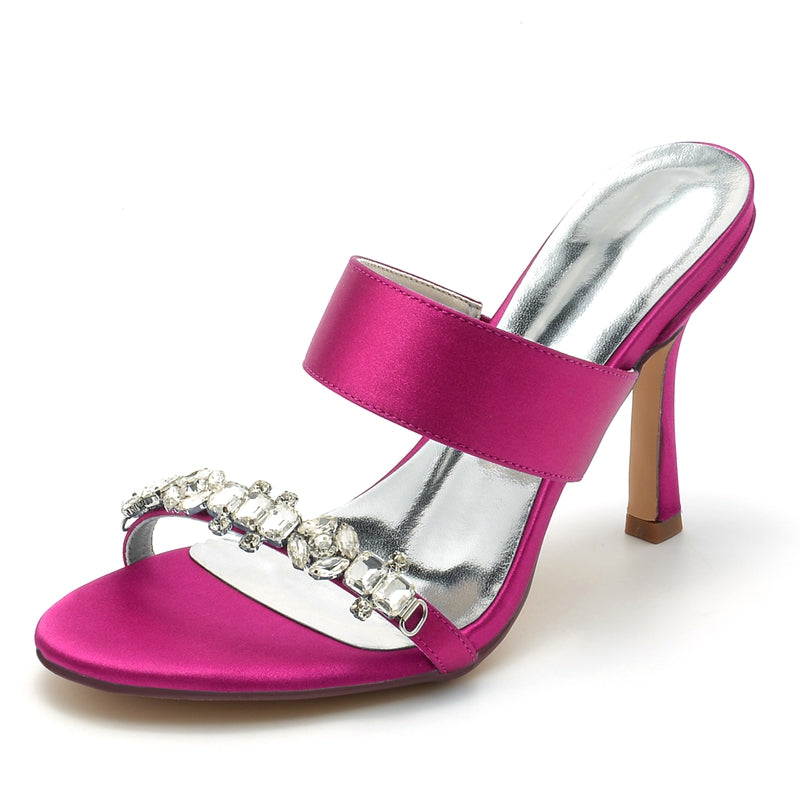 Women's Wedding Shoes Opened Toe Stiletto Heel Slip-On Bridal Shoes with Rhinestone - 이미지 8