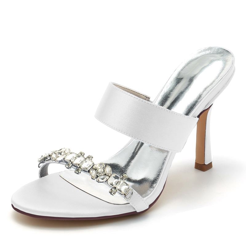 Women's Wedding Shoes Opened Toe Stiletto Heel Slip-On Bridal Shoes with Rhinestone - 이미지 9