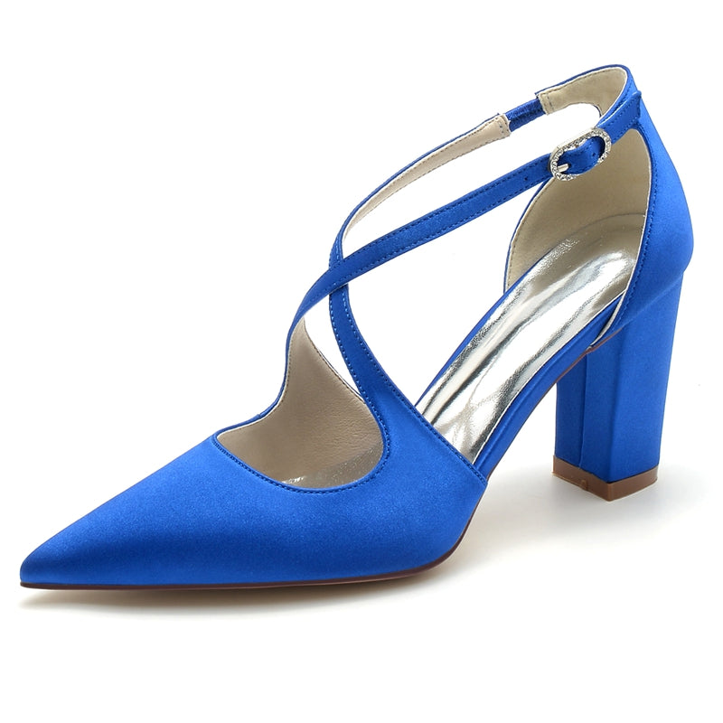 Women's Wedding Shoes Pointed Toe Block Heel Chic Bridal Shoes with Crossed Strap