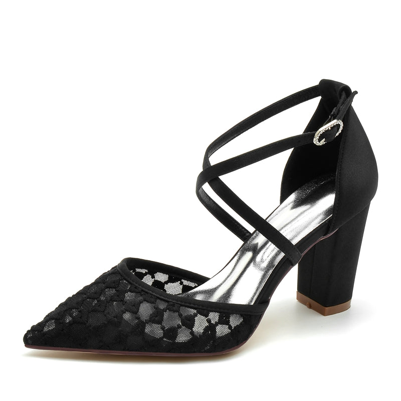 Women's Wedding Shoes Pointed Toe Exquisite Knit Bridal Shoes with Crossed Strap - 이미지 7