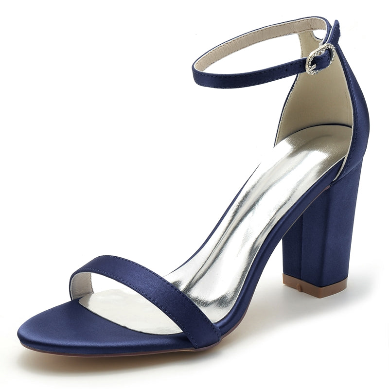 Women's Wedding Shoes Open Toe High Block Heel Simple Buckle Bridal Shoes - 이미지 5