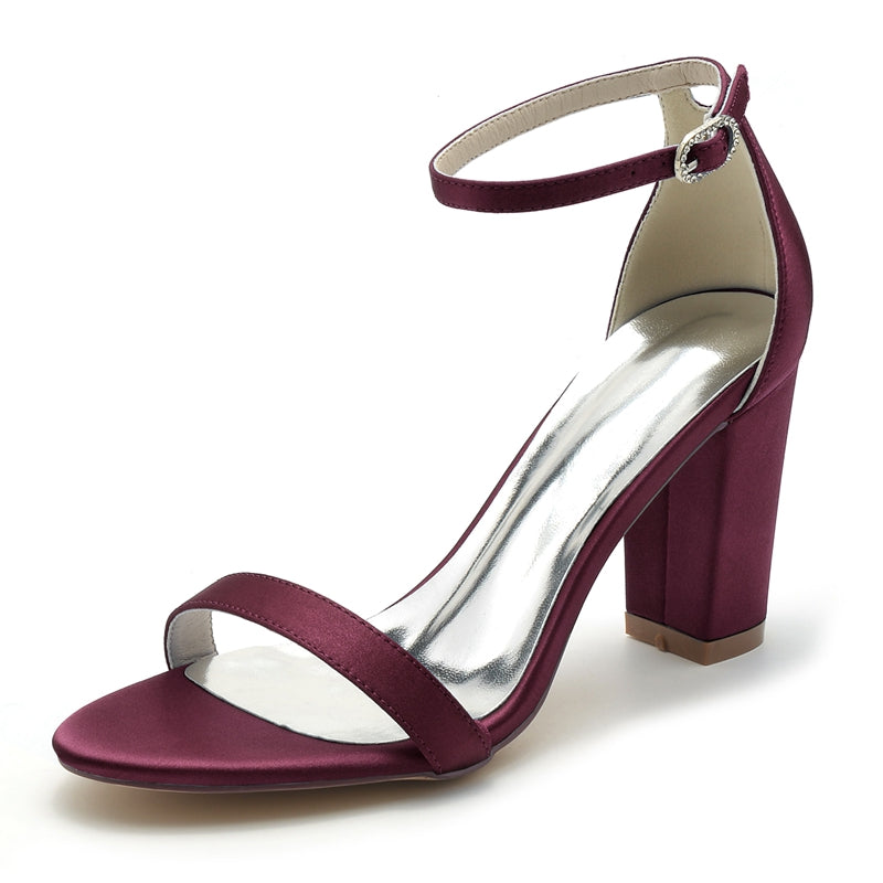Women's Wedding Shoes Open Toe High Block Heel Simple Buckle Bridal Shoes - 이미지 9
