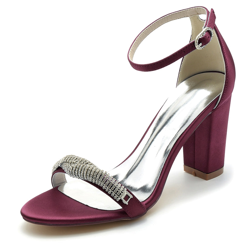 Women's Wedding Shoes Opened Toe Block Heel Chic Mini Rhinestone Buckle Bridal Shoes - 이미지 8