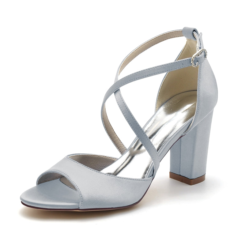 Women's Wedding Shoes Opened Toe Block Heel Crossed Straps Buckle Bridal Shoes - 이미지 11