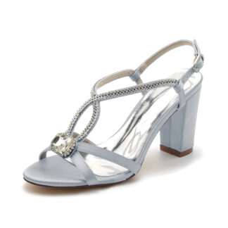 Women's Wedding Shoes Opened Toe Chunky Heel Elegant Buckle Bridal Shoes with Rhinestone