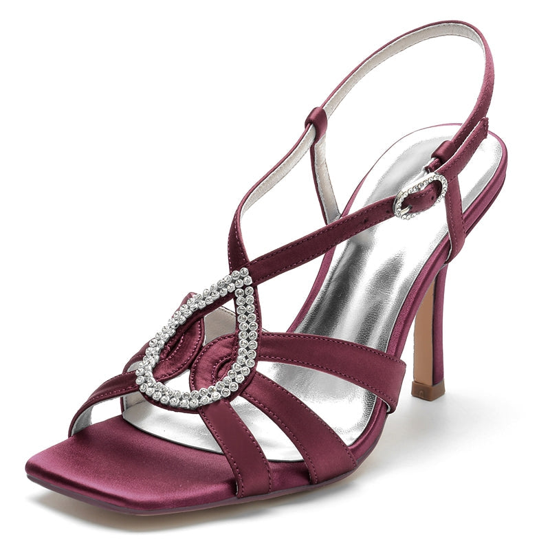 Women's Wedding Shoes Opened Toe High Heel Drop Rhinestone Straps Buckle Bridal Shoes - Image 10