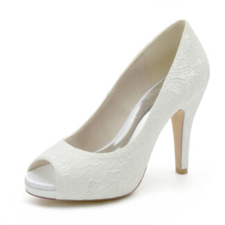 Women's Wedding Shoes Peep Toe High Heel  Lace Elegant Bridal Shoes