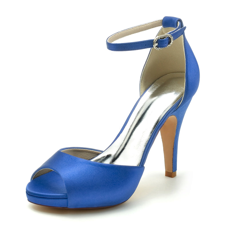 Women's Wedding Shoes Thick Sole Peep Toe High Heel Buckle Simple Bridal Shoes - 이미지 5