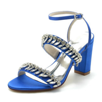 Women's Wedding Shoes Champagne Opened Toe Elegant Ankle Strap Bridal Shoes with Rhinestone