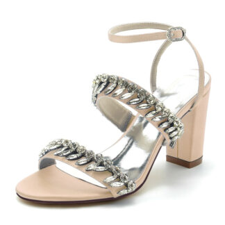 Women's Wedding Shoes Champagne Opened Toe Elegant Ankle Strap Bridal Shoes with Rhinestone