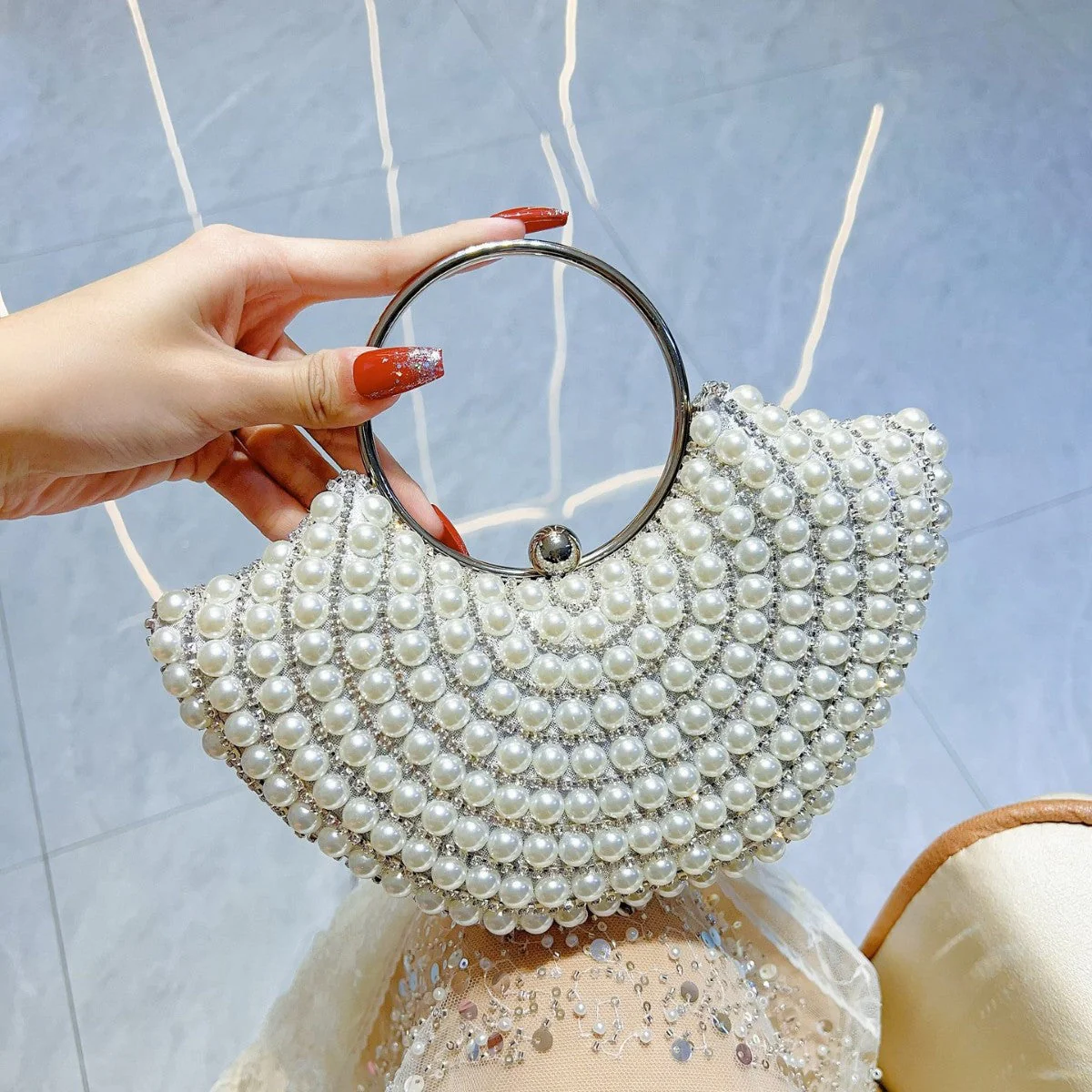 Gold Sector Elegant Luxury Pearl Evening Clutch Bag with Rhinestone - 이미지 6
