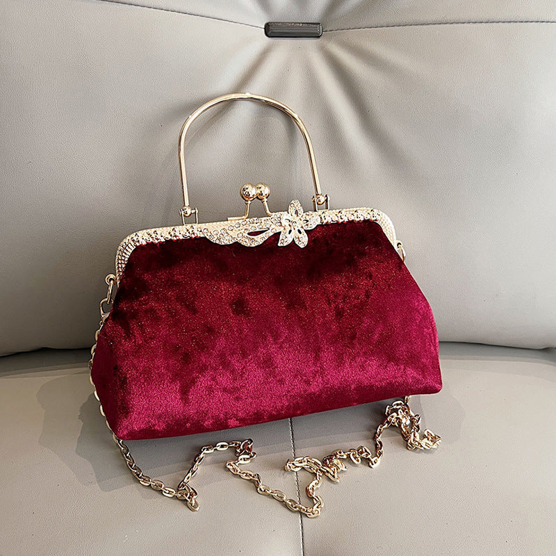 Wine Red Delicate Fashion Velvet High-End Evening Clutch Bag - Image 2