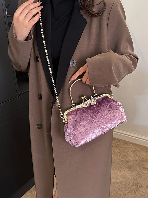 Wine Red Delicate Fashion Velvet High-End Evening Clutch Bag - Image 4