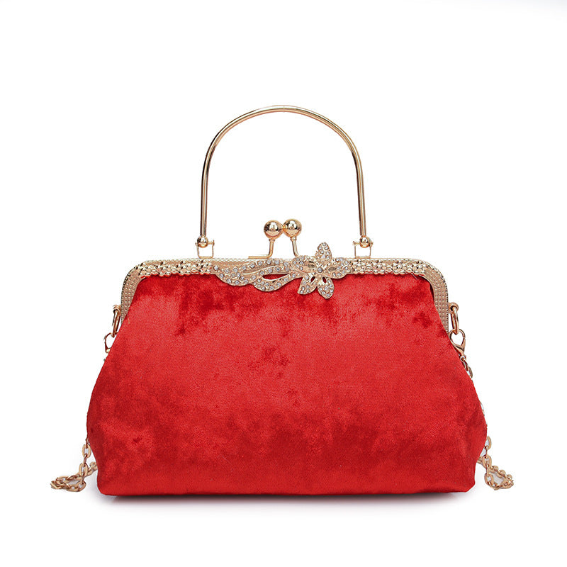 Wine Red Delicate Fashion Velvet High-End Evening Clutch Bag - Image 7