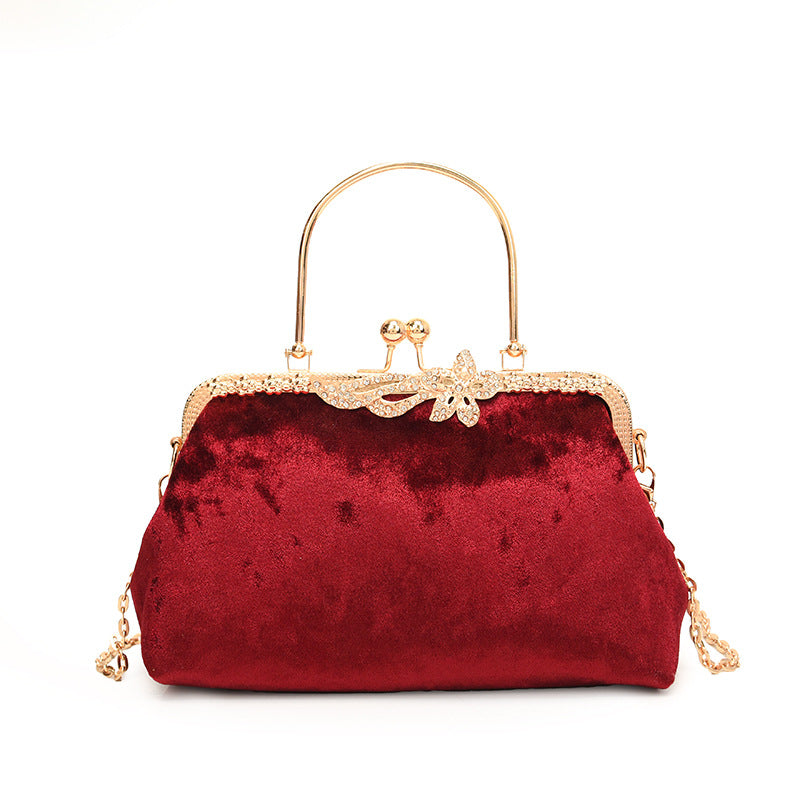 Wine Red Delicate Fashion Velvet High-End Evening Clutch Bag - Image 6