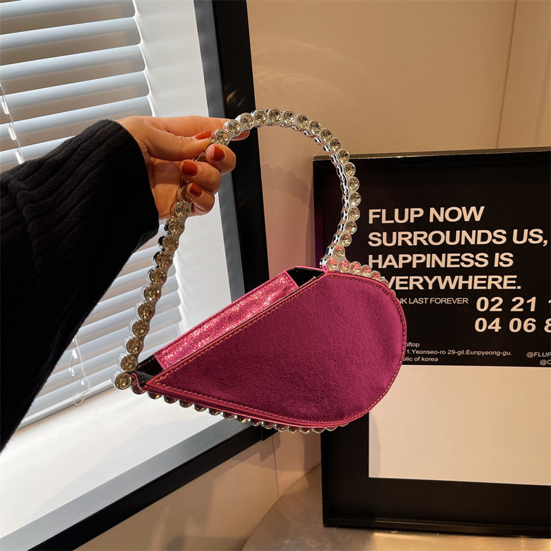 Silver Sweet Heart PU Fashion High-End Evening Clutch Bag with Rhinestone - Image 7