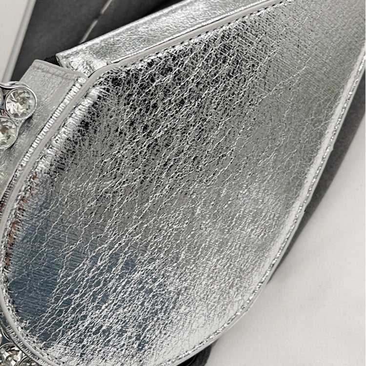 Silver Sweet Heart PU Fashion High-End Evening Clutch Bag with Rhinestone - Image 4