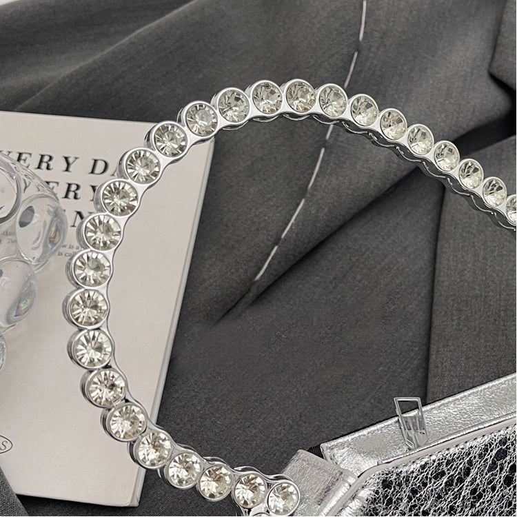 Silver Sweet Heart PU Fashion High-End Evening Clutch Bag with Rhinestone - Image 5