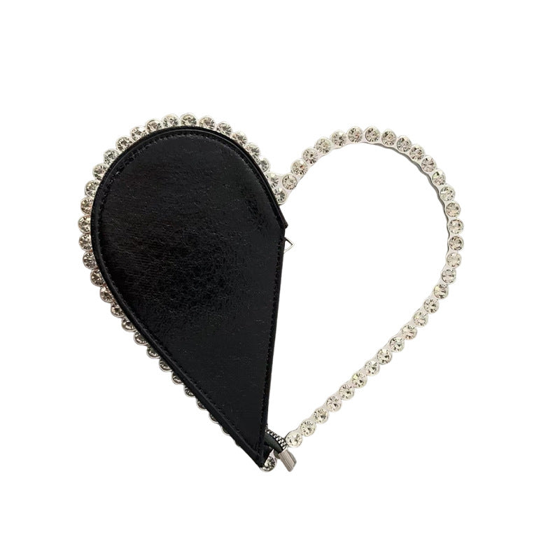 Silver Sweet Heart PU Fashion High-End Evening Clutch Bag with Rhinestone - Image 11