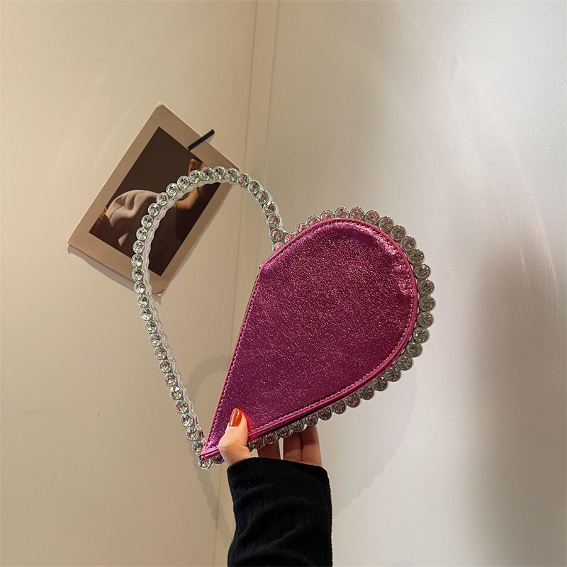 Silver Sweet Heart PU Fashion High-End Evening Clutch Bag with Rhinestone - Image 9