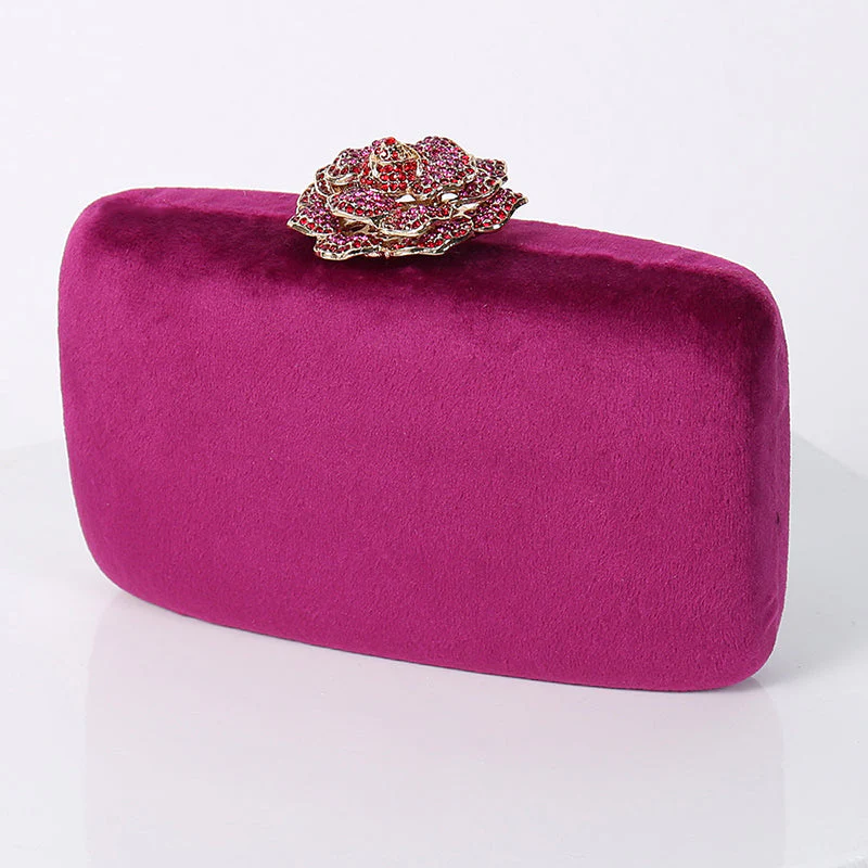 Yellow Luxurious Velvet Wedding Party Evening Clutch Bag with 3D Flower - Image 6