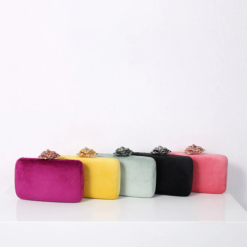 Yellow Luxurious Velvet Wedding Party Evening Clutch Bag with 3D Flower - Image 4