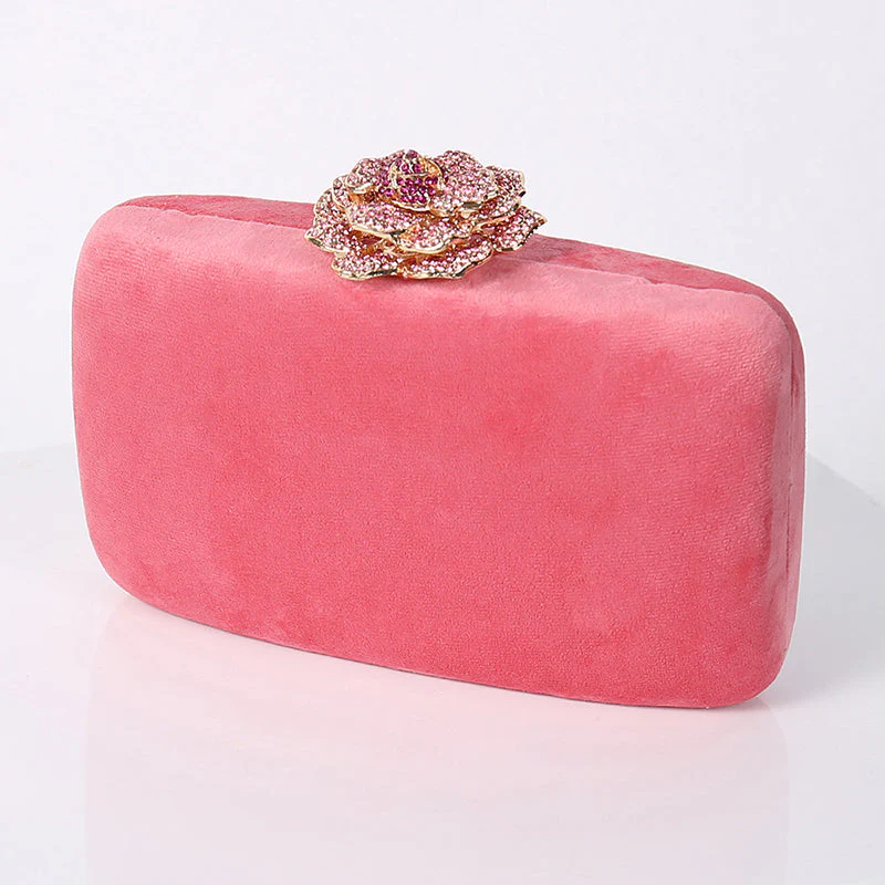 Yellow Luxurious Velvet Wedding Party Evening Clutch Bag with 3D Flower - Image 8