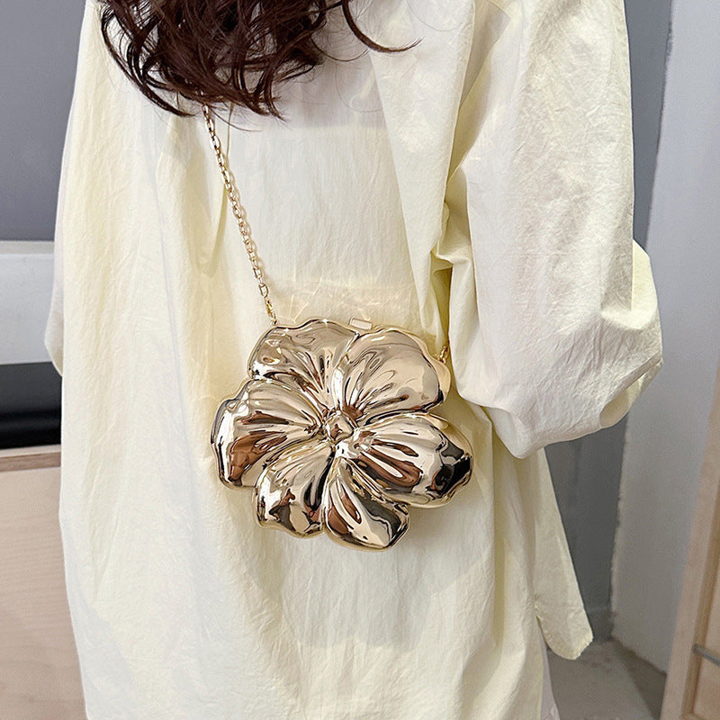 Gold PVC Acrylic Sweet Flower Daily Mini Wedding Party Clutch Bag - Image 9