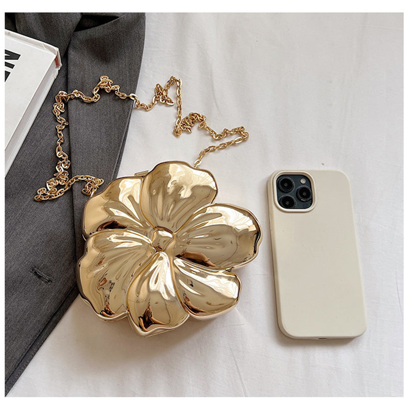 Gold PVC Acrylic Sweet Flower Daily Mini Wedding Party Clutch Bag - Image 2
