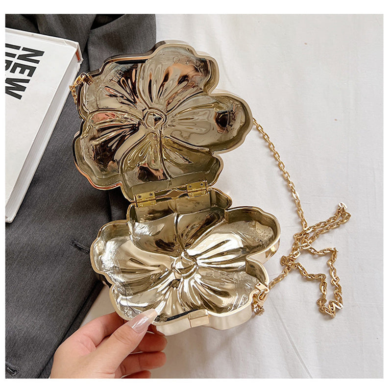 Gold PVC Acrylic Sweet Flower Daily Mini Wedding Party Clutch Bag - Image 4