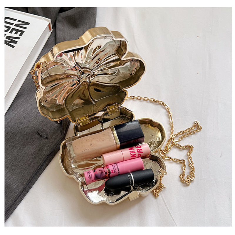 Gold PVC Acrylic Sweet Flower Daily Mini Wedding Party Clutch Bag - Image 5