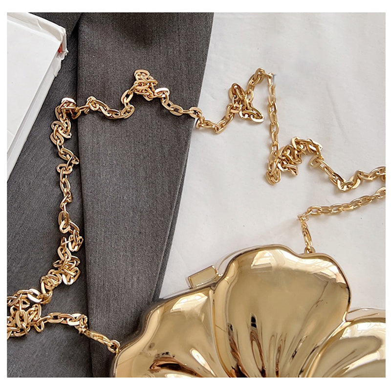 Gold PVC Acrylic Sweet Flower Daily Mini Wedding Party Clutch Bag - Image 3