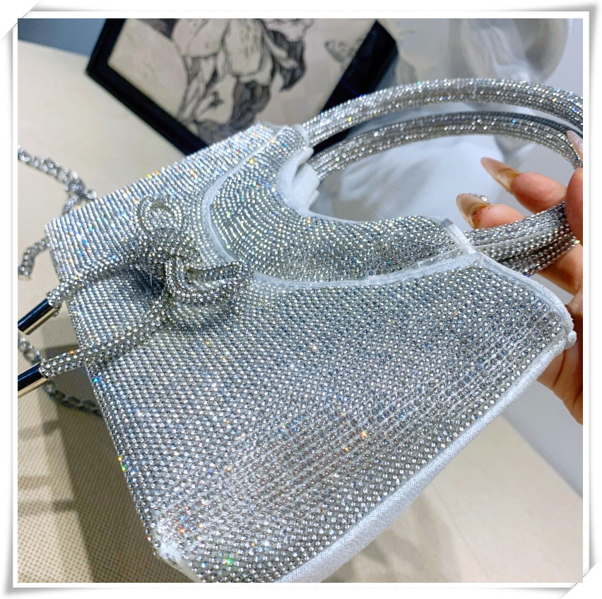 Silver Luxurious Sparkling Crystal Fashion Wedding Party Clutch Bag with Bowknot - 画像 (9)