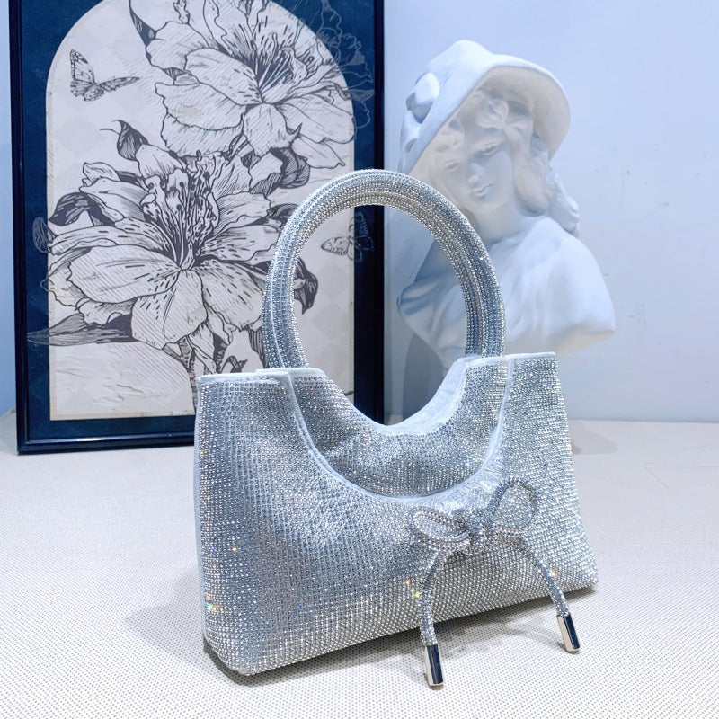Silver Luxurious Sparkling Crystal Fashion Wedding Party Clutch Bag with Bowknot - 画像 (12)