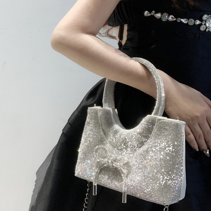 Silver Luxurious Sparkling Crystal Fashion Wedding Party Clutch Bag with Bowknot - 画像 (14)