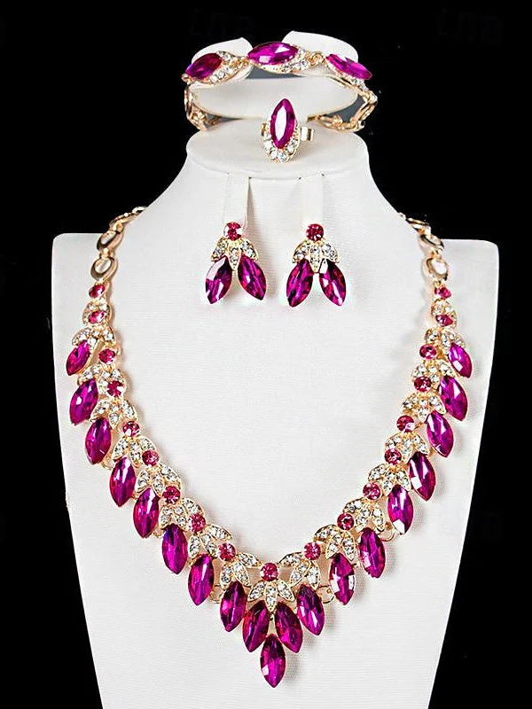 1 set Jewelry 4 pieces Set Drop Earrings For Women's Special Occasion Gemstone Pendant Necklace - Image 5